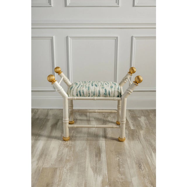 2020s Boca White Wildcrest Moss Bamboo Bench For Sale - Image 5 of 6