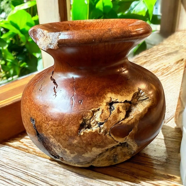 1980s Vintage Burlwood Hand Turned Vase Brutalist Decor For Sale - Image 5 of 9