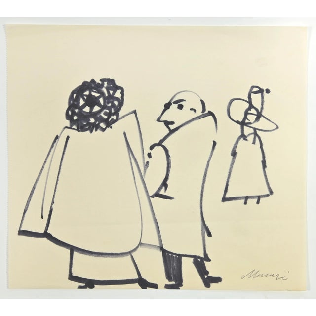 Figures is a black marker Drawing realized by Mino Maccari (1924-1989) in the 1960s. Hand-signed on the lower. Good...
