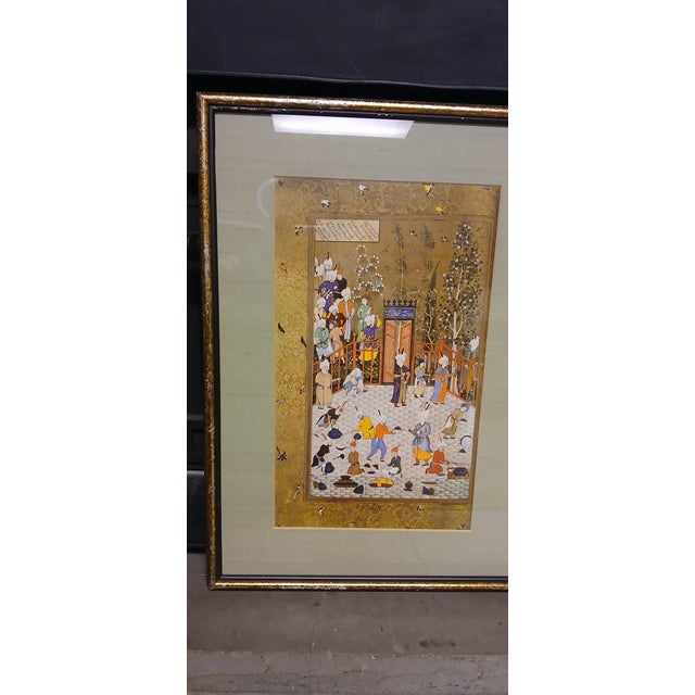 1920s Antique Persian Miniature Painting – Framed & Gilded For Sale - Image 9 of 12