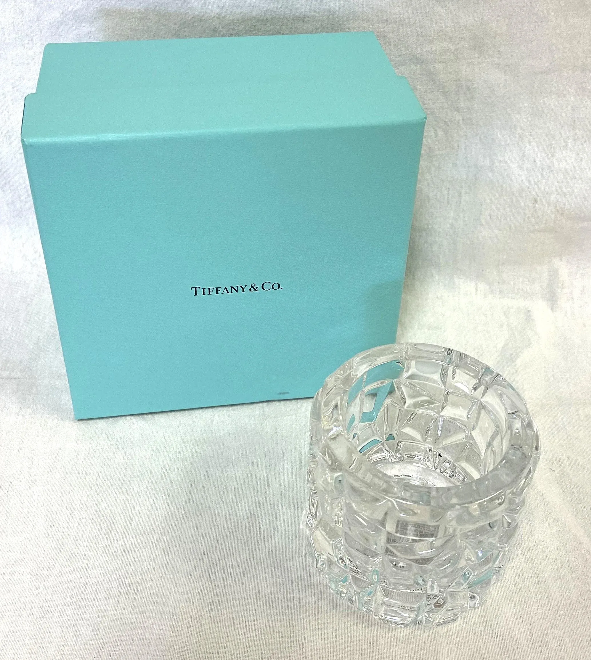 Vintage Tiffany & Co. Rock Cut Crystal Votive Candle Holder With