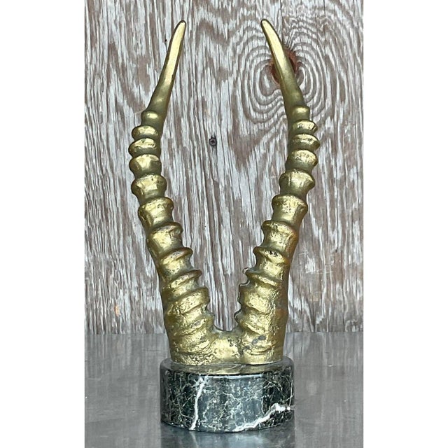 Late 20th Century Vintage Mid-Century Bronze Antelope Horn Sculpture For Sale - Image 5 of 6