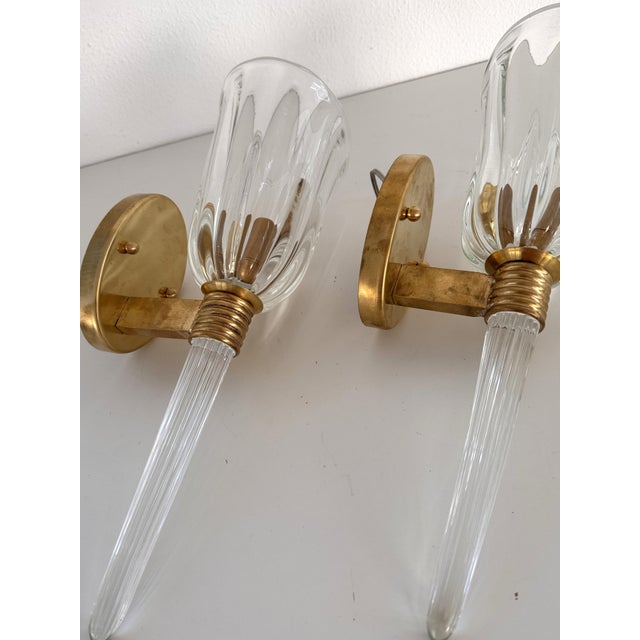 Italian Murano Crystal Glass and Brass Wall Sconces, 1990s, Set of 2 For Sale - Image 13 of 18
