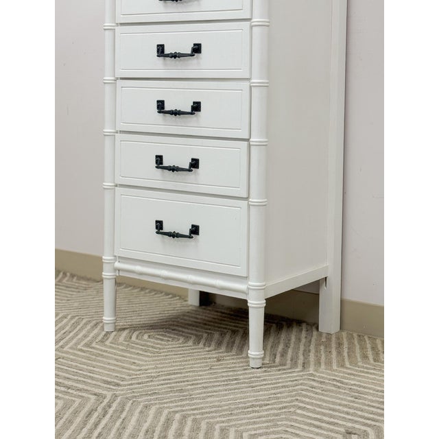 White Mid 20th Century Henry Link Style Lingerie Chest Hollywood Regency Vintage Tall Dresser For Sale - Image 8 of 14