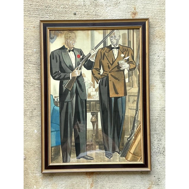 Vintage Framed Gentlemen's Club Illustration For Sale - Image 4 of 18