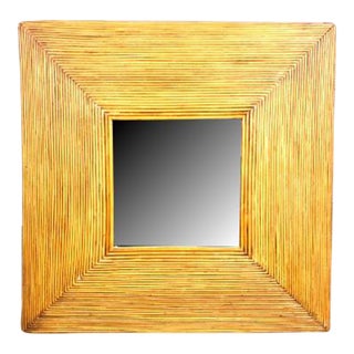 Vintage Split Reed Bamboo Convex Mirror C For Sale