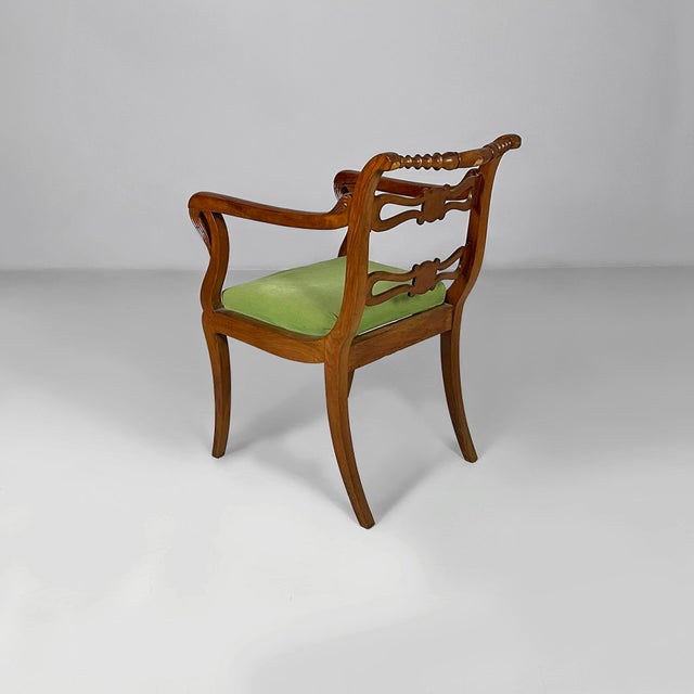 19th Century Italian Armchairs in Green Fabric and Wood, 1930s, Set of 2 For Sale - Image 4 of 18