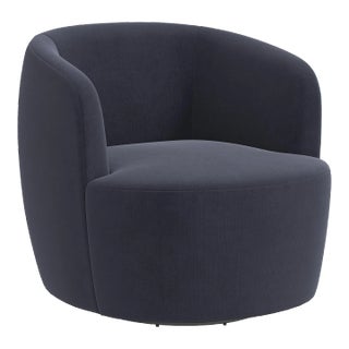 Charlie Swivel Chair in Luxe Ocean Velvet For Sale