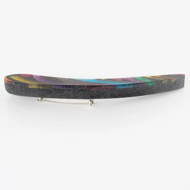 Plastic Harriet Bauknight for Kaso Black and Rainbow Geometric Acrylic Resin Brooch For Sale - Image 7 of 8