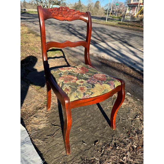 Wood Early 20th Century Carved Rose Back Mahogany Side Chair For Sale - Image 7 of 12