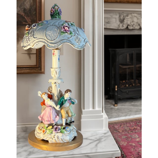 Ceramic Von Schierholz Porcelain Ring Around the Rosie Children Table Lamp Floral Lithophane Shade For Sale - Image 7 of 18