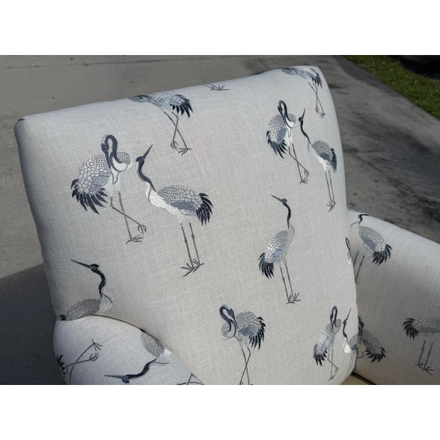 Hickory Chair Blue Velvet and Embroidered Crane Upholstered Armchair With Ottoman For Sale - Image 9 of 12
