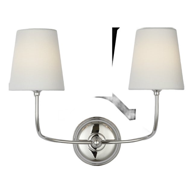 Thomas O'Brien for Visual Comfort Signature Vendome 16" Cordless Double Sconce in Polished Nickel with Linen Shades For Sale