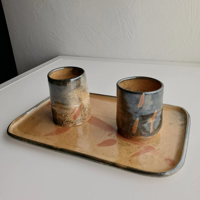 Early 21st Century Porcelain With Shino Glaze Ceramic Saki Set & Matching Tray by Fireborn Studios For Sale - Image 5 of 8