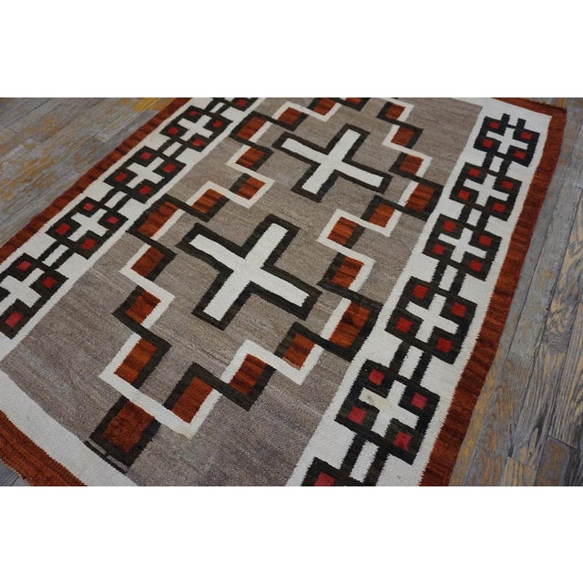 1920s Gray Geometric Antique American Navajo Carpet 4' X 5'9" Flatweave Wool Rug For Sale - Image 12 of 15