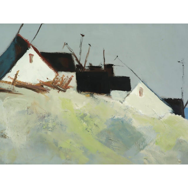 Mid-Century Modern 'Cliffside Houses' Swedish Original Coastal Landscape Oil Painting, Framed For Sale - Image 12 of 13