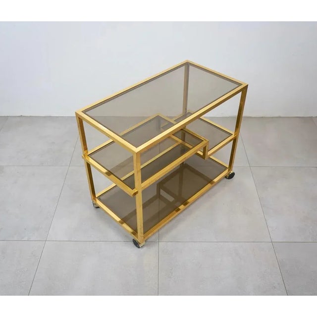 Serving Bar Cart in Brass and Smoked Glass, Italy, 1970s For Sale - Image 11 of 15