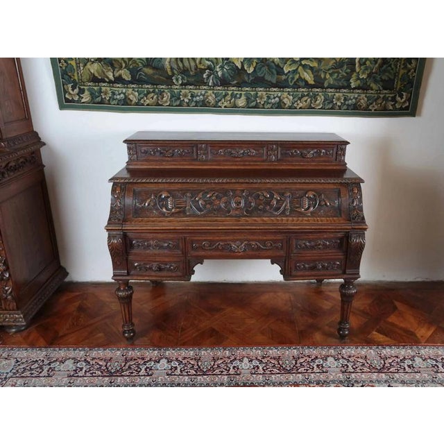 2000 - 2009 Antique French Renaissance Writing Secretaire For Sale - Image 5 of 6