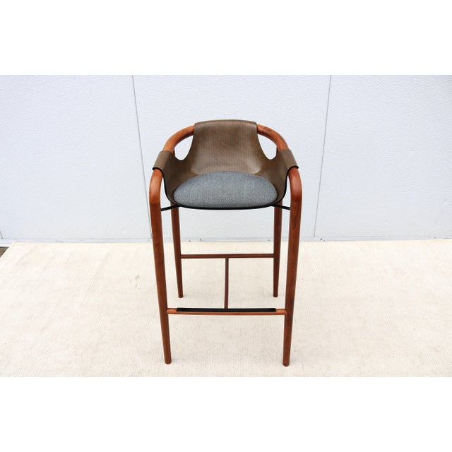 Modern Italian Modernist Jean Philippe Nuel for Saintluc & Amura Hamac Walnut Barstool For Sale - Image 3 of 12