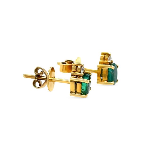 Green 18ct Yellow Gold Emerald & Diamond Stud Earrings 1.06ct 2.41g, A Pair For Sale - Image 8 of 10