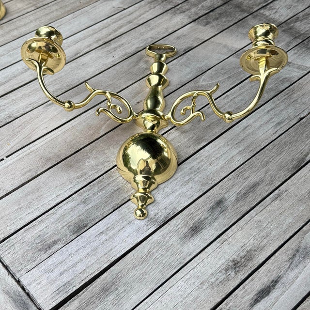 Brass Double Arm Wall Candle Sconces in Williamsburg Style - A Pair For Sale In Richmond - Image 6 of 10