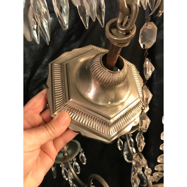 Transparent Vintage Ten Arm Nickel and Crystal Chandelier For Sale - Image 8 of 13