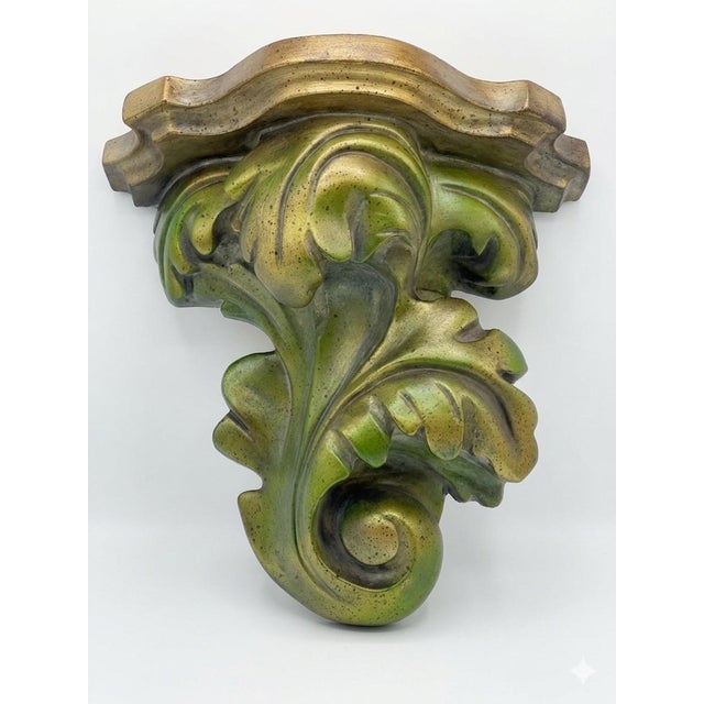 Chinoiserie Vintage Palm Beach Regency Bespoke Parcel Gilt Antiquated Palm Bronze Brackets by Turtle and Crane -a Pair Newly Painted For Sale - Image 3 of 11