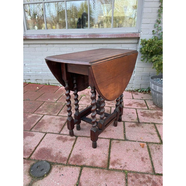 Antique English Table Drop Leaf Gateleg Barley Twist Oak Oval C. 1920-30s For Sale - Image 6 of 8