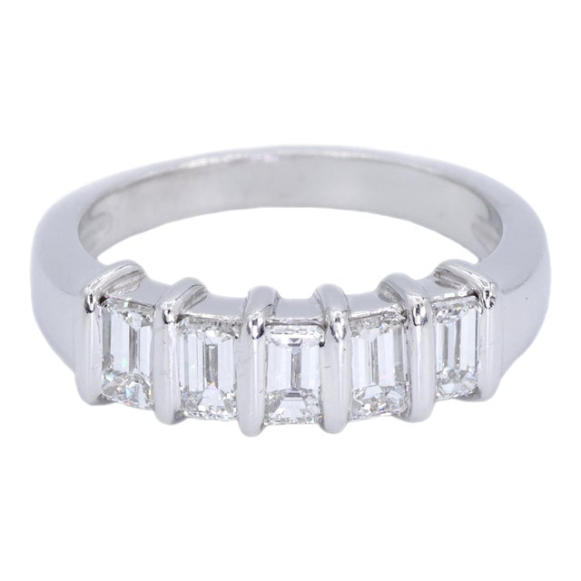 Platinum 950 Natural Baguette Diamond Ring, Size 6 For Sale