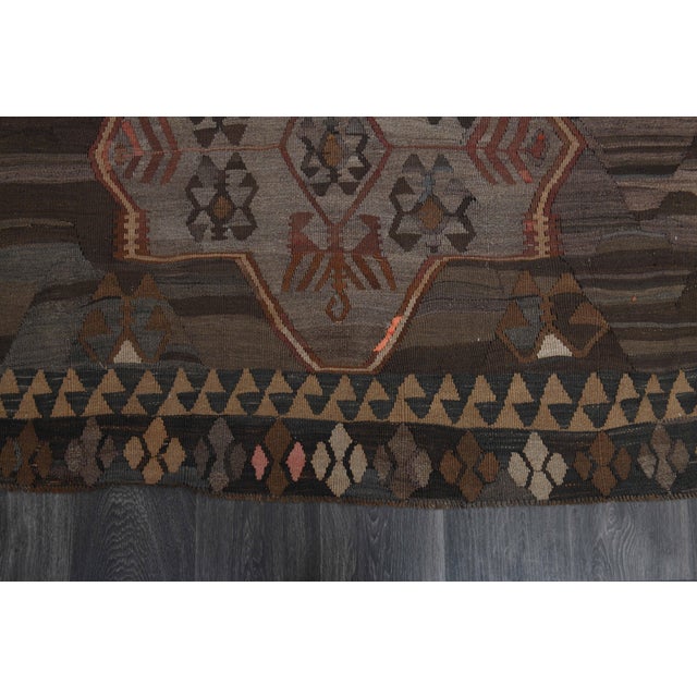 Textile 1970s Vintage Turkish Handmade Wool Cotton Brown Runner Rug For Sale - Image 7 of 11