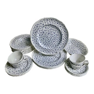 Set of 25 Adams Blue & White "Sprig" Ironstone Dinnerware, Circa 1970's For Sale