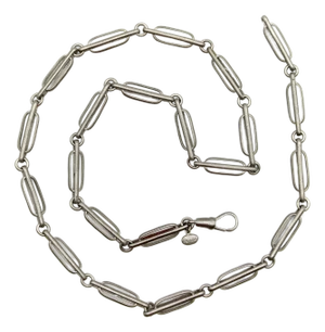 1990s Brushed Sterling Silver Trombone Link Variation Chain With Dog Clip