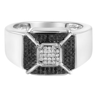 .925 Sterling Silver 3/8 Cttw Composite Enhanced Black and White Diamond Men's Band Ring (H-I, I2-I3) - Size 12 For Sale
