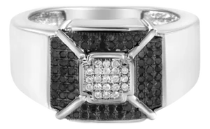 .925 Sterling Silver 3/8 Cttw Composite Enhanced Black and White Diamond Men's Band Ring (H-I, I2-I3) - Size 12