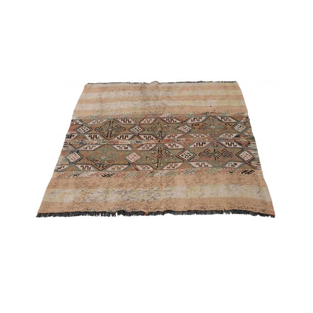 Vintage Decorative Turkish Embroidered Rug - 4`6″ X 5`1″ Ft. For Sale - Image 4 of 6