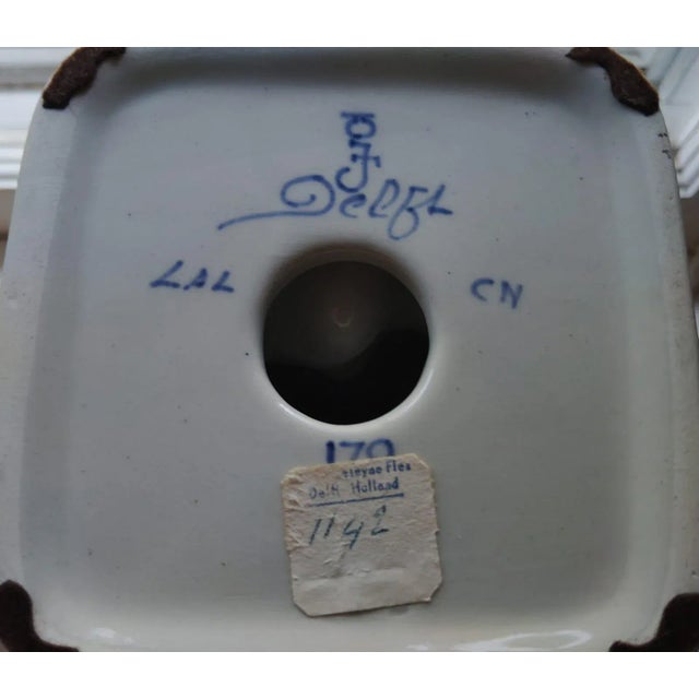 1960’s Vintage Delft Figurine-Peasant, With Blue Floral Decoration For Sale - Image 9 of 9