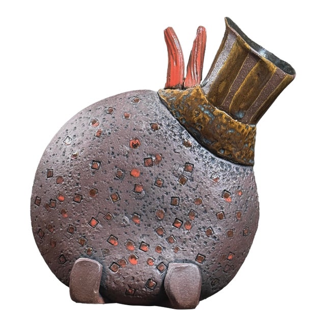 Vintage Postmodernist Hand Built Surrealist Ceramic Vessel For Sale