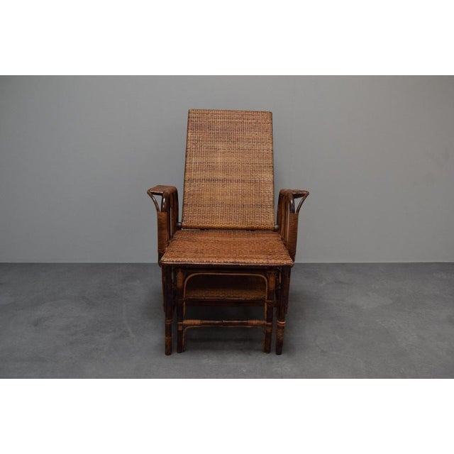 Brown Vintage Bauhaus Rattan & Bamboo Chair with Ottoman attributed to Erich Dieckmann, 1930 For Sale - Image 8 of 18
