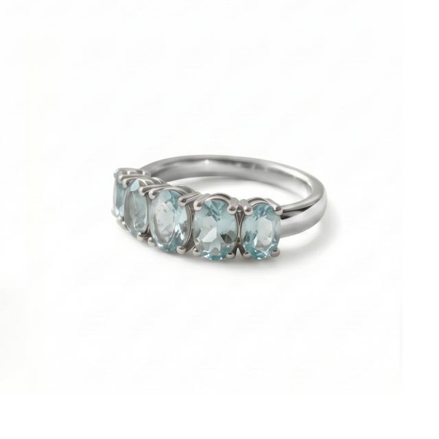 Natural Aquamarine Half Band Stackable Ring, March Birthstone Ring Us 7 For Sale - Image 4 of 4