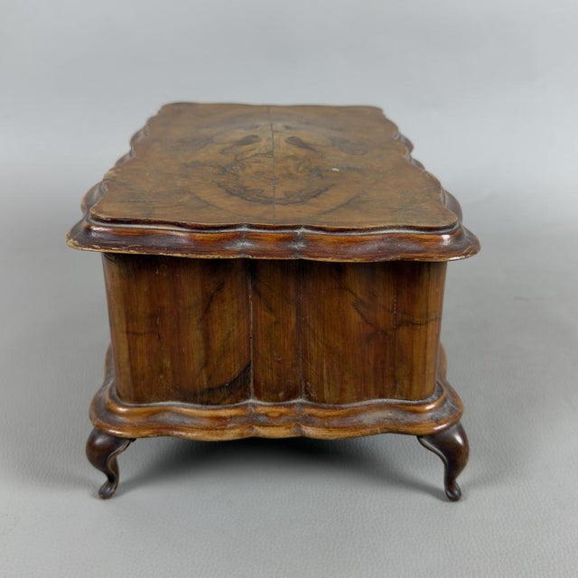 Chippendale Jewelry Box in Padded Burl Wood For Sale - Image 5 of 13