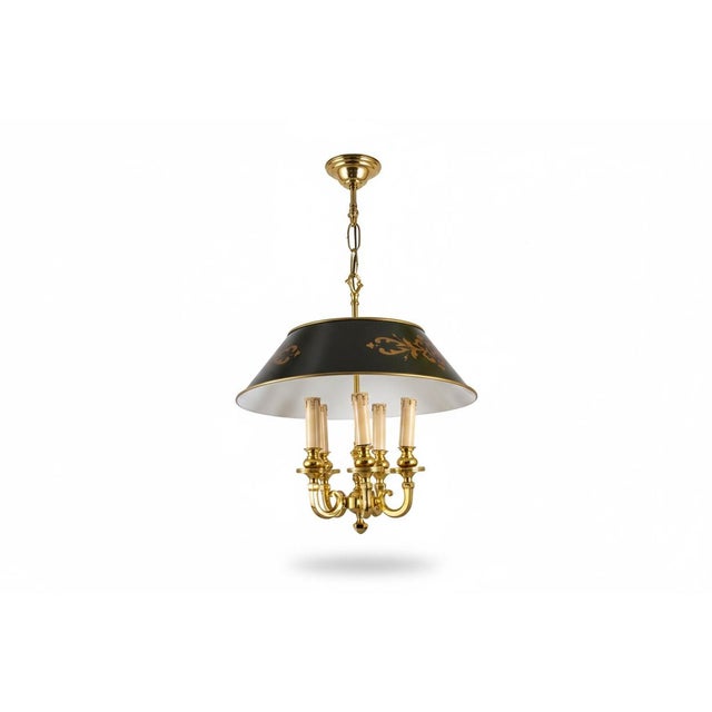 Green Bouillotte-Style Brass 6-Light Pendant with Black Tôle Shade, 1980s For Sale - Image 8 of 8