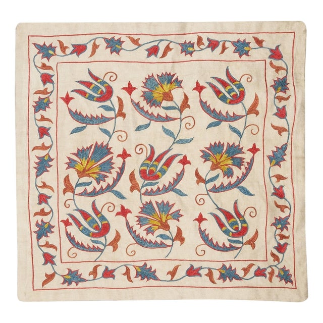 20"x20" Traditional 100% Silk Embroidered Pillow Cover. Handmade Cushion Cover For Sale