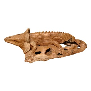 Hand-Carved Live Wood Iguana For Sale