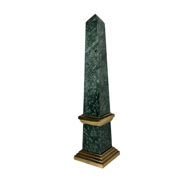 1960s Neoclassical Green Marble & Brass Obelisk, 14.5" High For Sale - Image 5 of 11