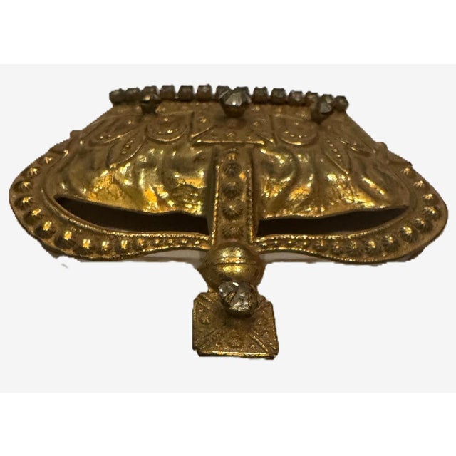 Gemstone Signed Miriam Haskell Mid-Century Crown Brooch in Gold-Tone With Rhinestones For Sale - Image 7 of 8