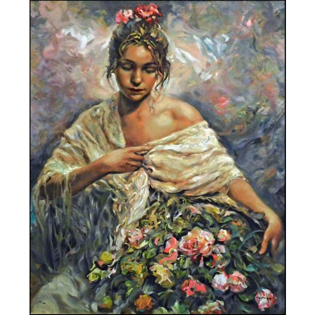Royo "El Manto Dorado" on Panel H.Signed Numbered Artwork, Flowers Europe Framed For Sale In Denver - Image 6 of 7