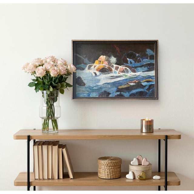 Abstract Vintage Oil, Painting, Landscape on Canvas in Original Frame For Sale - Image 3 of 5