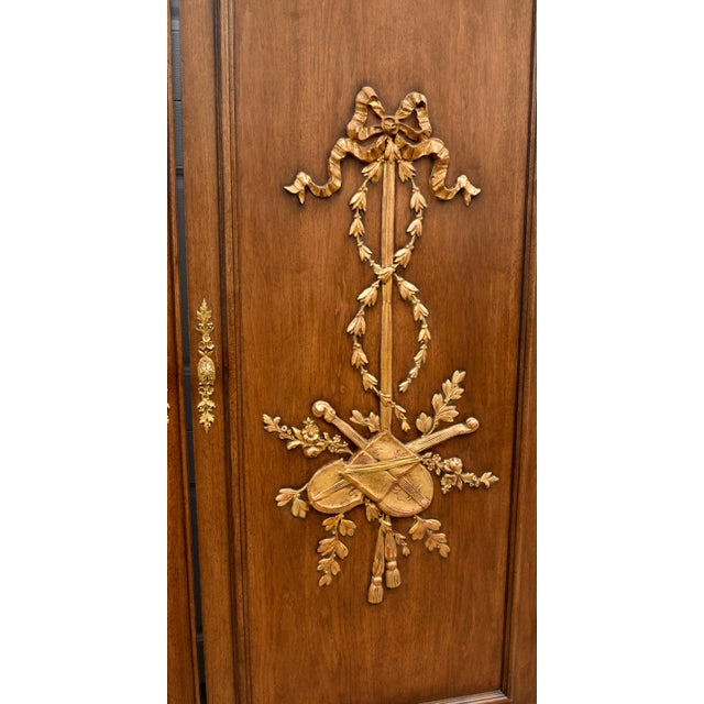 Wood Vintage Hollywood Regency Carved Gilded Wood Doors Pair Louis XVI Neoclassical For Sale - Image 7 of 15