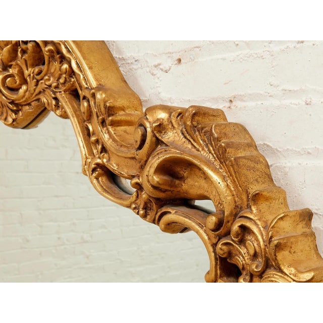 Mid 20th Century Louis XV Style Gilt Wall Mirror With Rococo Carved Floral Frame For Sale - Image 11 of 12