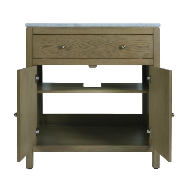 Wood Nora 32 in. W Rectangular Wood & Marble Bathroom Vanity with Storage, Light Oak For Sale - Image 7 of 11